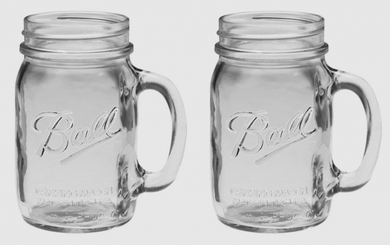 16001LB - Ball, 16oz. R/M Plain Drinking Logo Jar With Lid & Band. / แก้วมีหูพิมพ์โลโก้บอลล์พร้อมฝาปากแคบ16ออนซ์