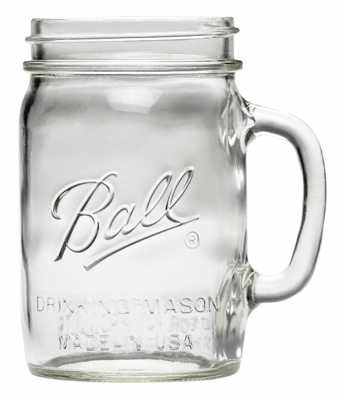 16011LB - Ball, 24oz. W/M Plain Drinking Logo Jar With Lid & Band. / แก้วมีหูพิมพ์โลโก้บอลล์พร้อมฝาปากกว้าง24ออนซ์