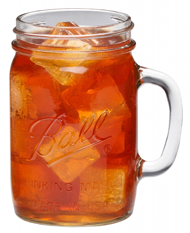 16011LB - Ball, 24oz. W/M Plain Drinking Logo Jar With Lid & Band. / แก้วมีหูพิมพ์โลโก้บอลล์พร้อมฝาปากกว้าง24ออนซ์