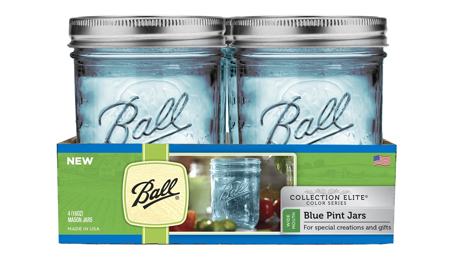 69023 - Ball, 16oz. Blue Color W/M Mason Jar. / ขวดโหลแก้วบอลล์ปากกว้างสีฟ้า 16ออนซ์ 69023 - Ball, 16oz. Blue Color W/M Mason Jar. / ขวดโหลแก้วบอลล์ปากกว้างสีฟ้า 16ออนซ์