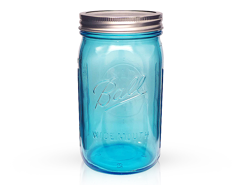 69024 - Ball, 32oz. Blue Color W/M Jar. / ขวดโหลแก้วบอลล์ปากกว้างสีฟ้า32ออนซ์