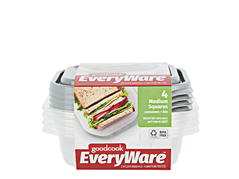 10842 GoodCook 2.9-Cup Food Container Medium Square 4PC Set 10842 GoodCook 2.9-Cup Food Container Medium Square 4PC Set