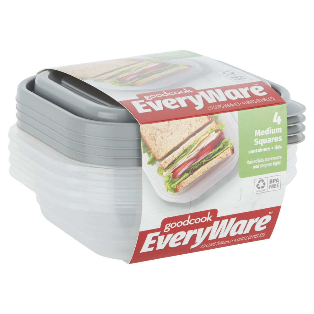 10842 GoodCook 2.9-Cup Food Container Medium Square 4PC Set 10842 GoodCook 2.9-Cup Food Container Medium Square 4PC Set