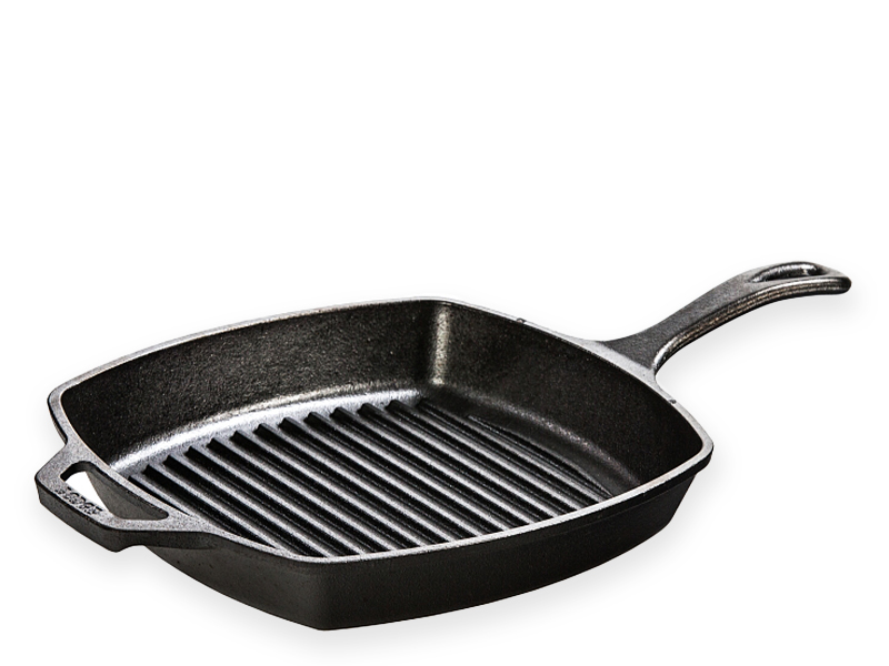 L8SGP3 - Lodge, 10.5" Square Cast Iron Grill Pan / กระทะย่างสี่เหลี่ยมเหล็กหล่อ10.5นิ้วลอดจ์