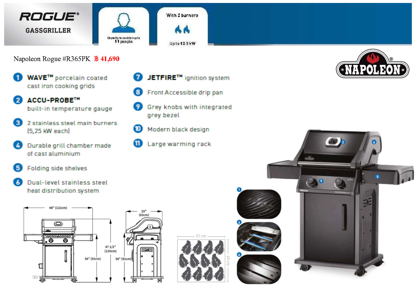 R365PK, Napoleon, Rogue R365 All Black Gas BBQ, เตาบาร์บีคิวแก๊สนโปเลียนรุ่นร็อก365สีดำ